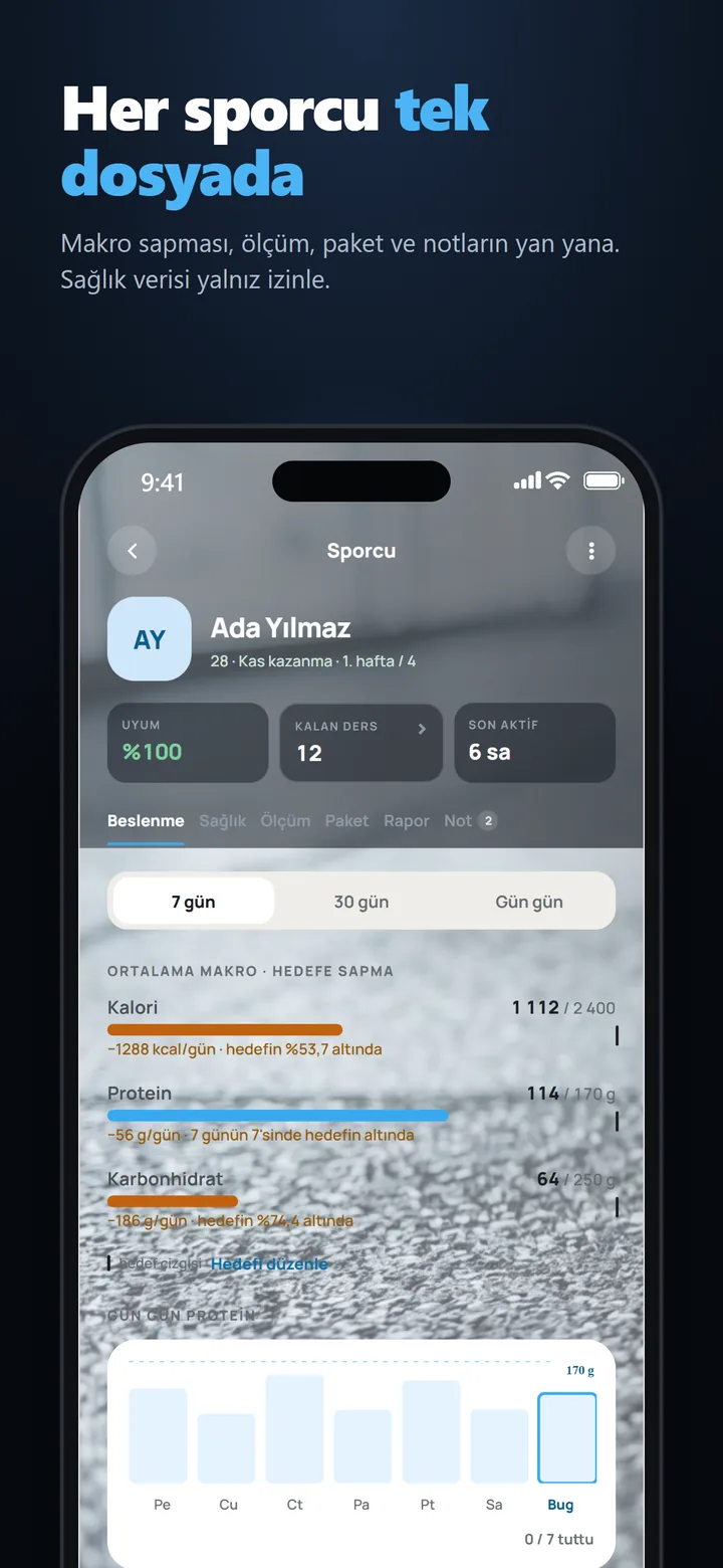 Her sporcu tek dosyada. Sporcu dosyası.