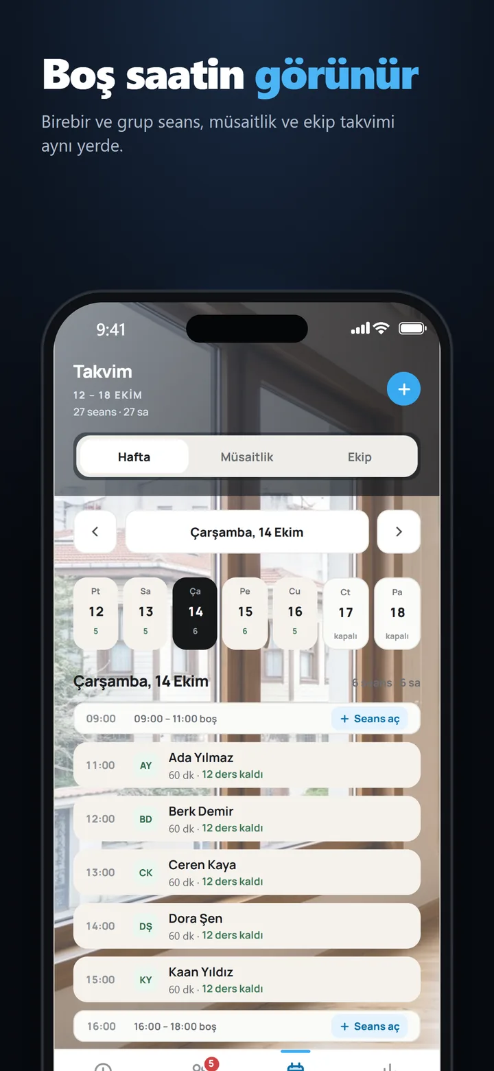 Boş saatin görünür. Haftalık takvim.