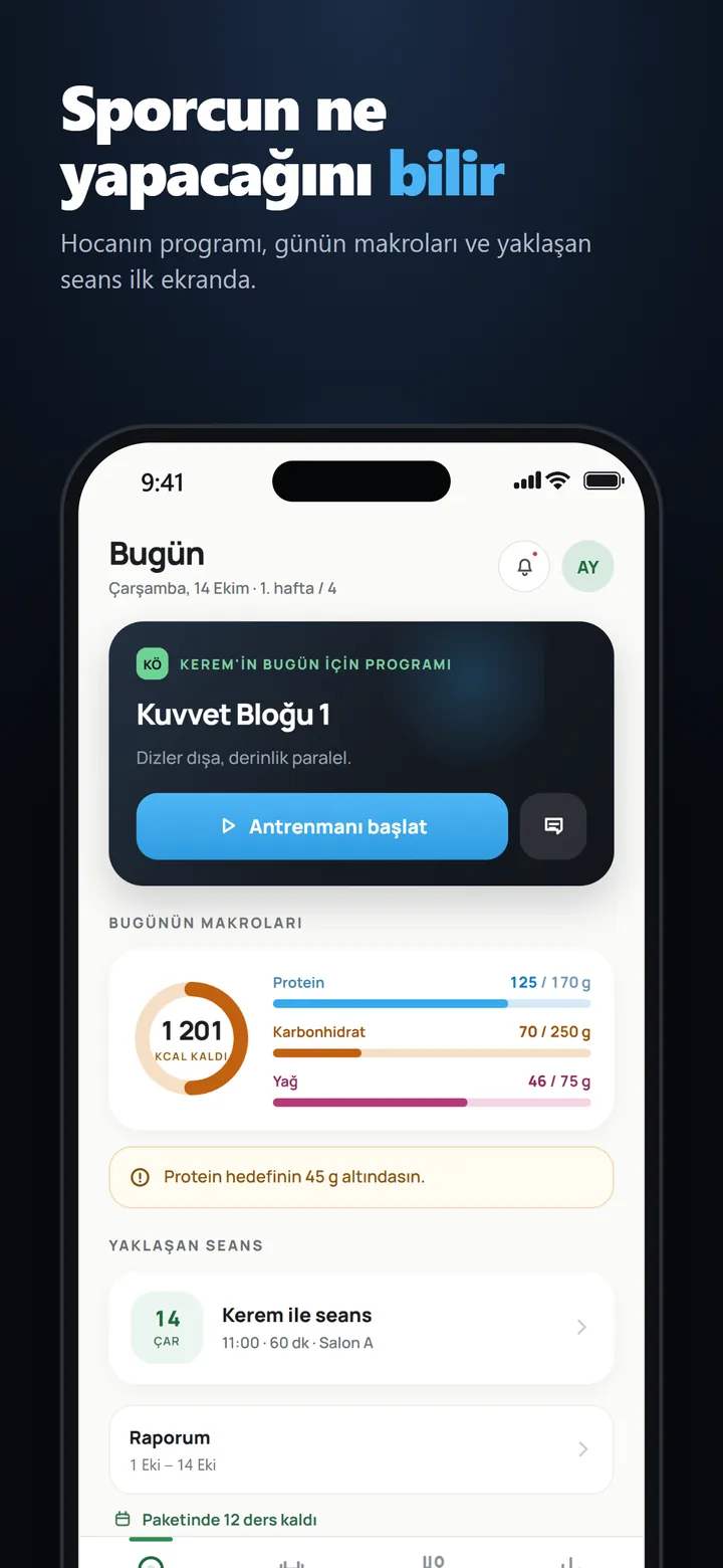Sporcun ne yapacağını bilir. Sporcunun bugün ekranı.
