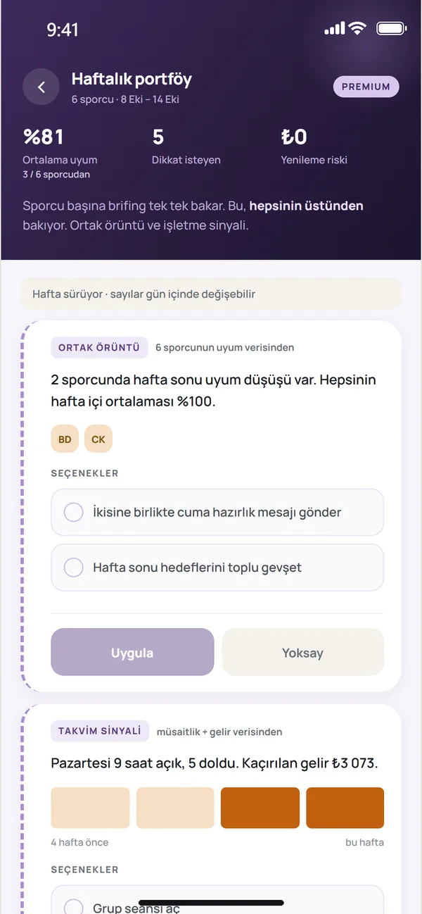 Haftalık portföy brifingi. Ortak örüntü tespiti ve seçenekler.